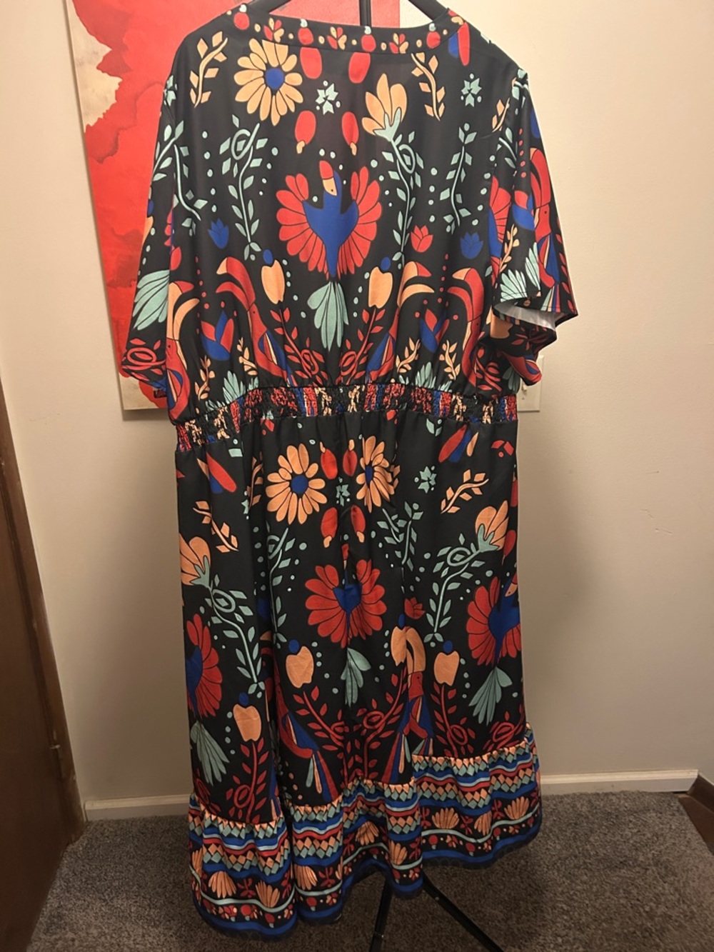 Colorful Floral Midi Dress - Black with Multi Floral Print - Picture 3 of 3
